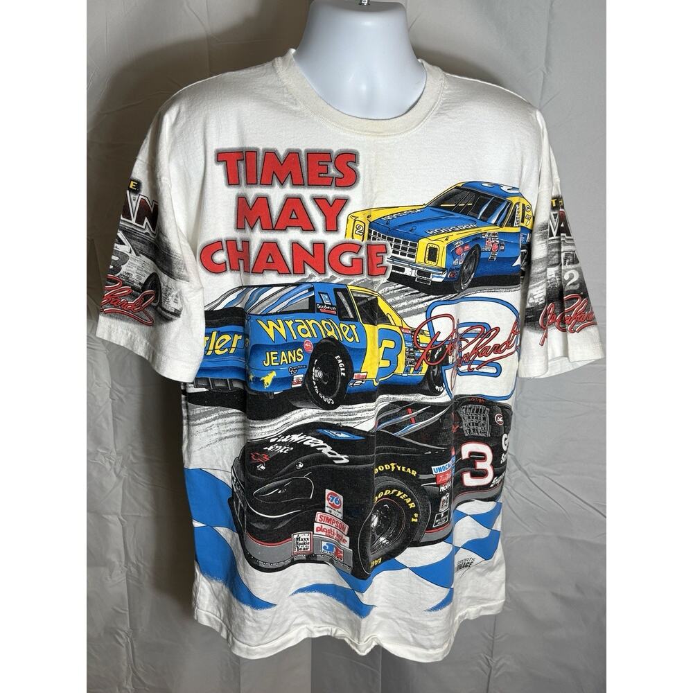Dale Earnhardt 1996 Vintage Times May Change T-Shirt Nascar All Over LG Wrangler